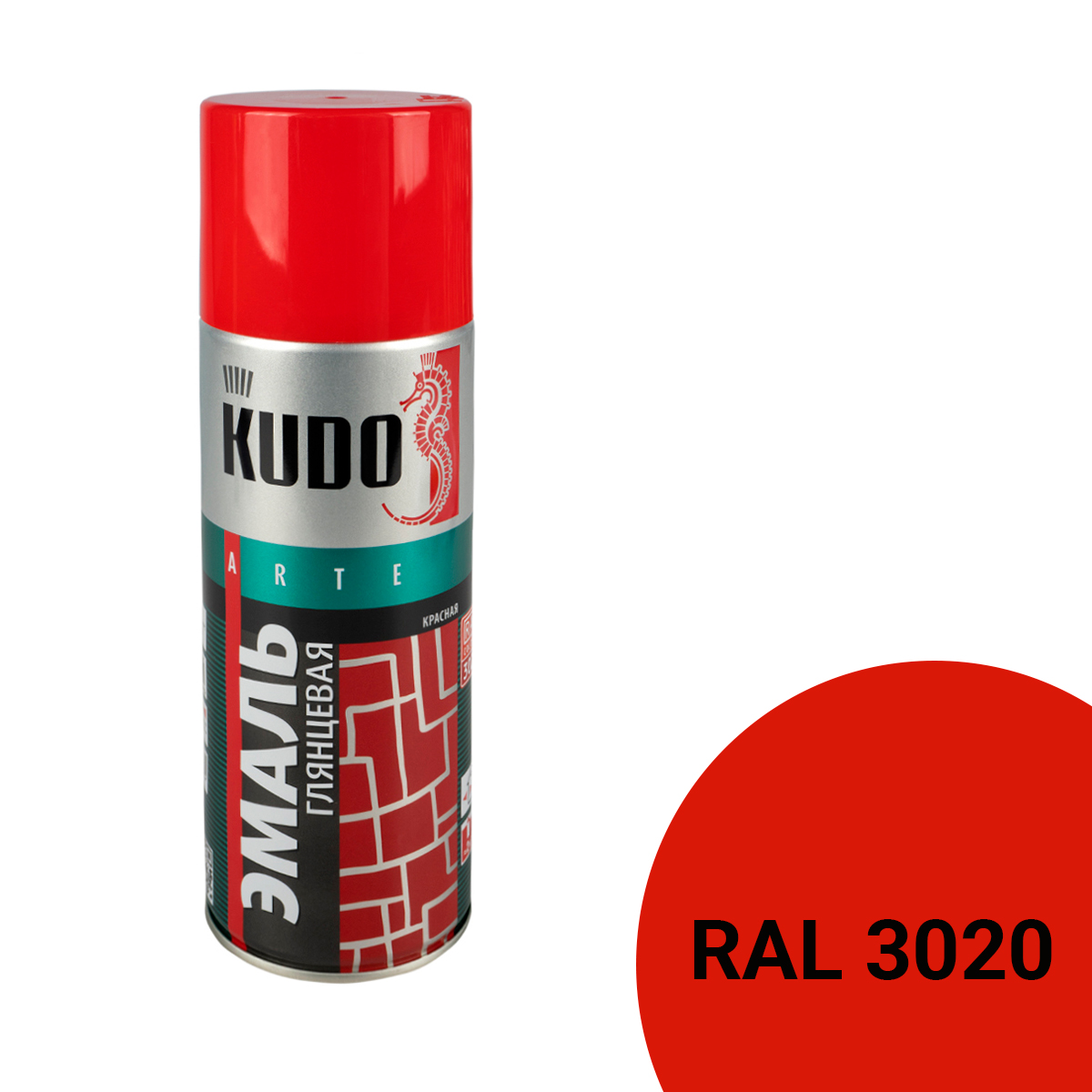 Аэрозольная алкидная краска Kudo KU-1003, 520 мл, красная 