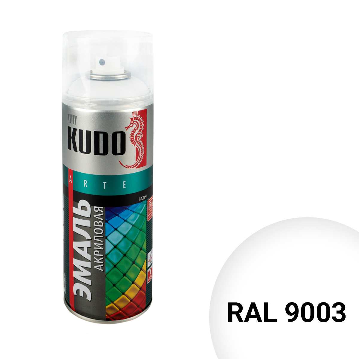 Аэрозольная акриловая краска Kudo Satin KU-0A9003, 520 мл, белая 