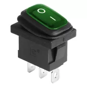 Выключатель клавишный 250V 6А (3с) ON-OFF зеленый с подсветкой Mini ВЛАГОЗАЩИТА (KCD1-201-4W) REXANT